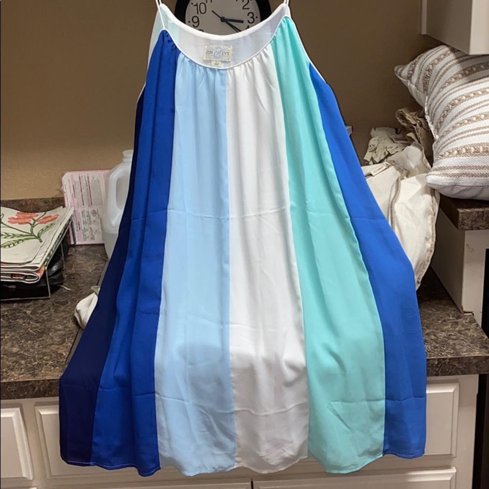 JUN & IVY blue, teal, and white stripped dress